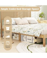 Slickblue Platform Bed Frame with Rattan Headboard and Durable Support