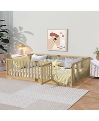 Clihome Floor Bed with High Fence Railings, with Door,6 Slats Included