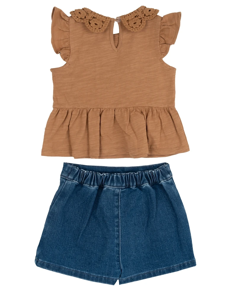 Rare Editions Toddler Girls' 2T-4T Crochet Collar Knit Top and Denim Skirt, 2-Piece Set