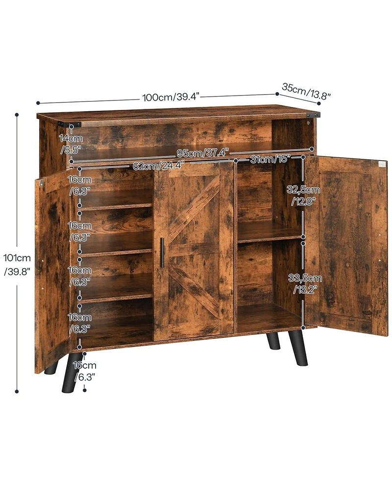Slickblue Wooden Shoe Cabinet for Entryway with 3 Door Storage