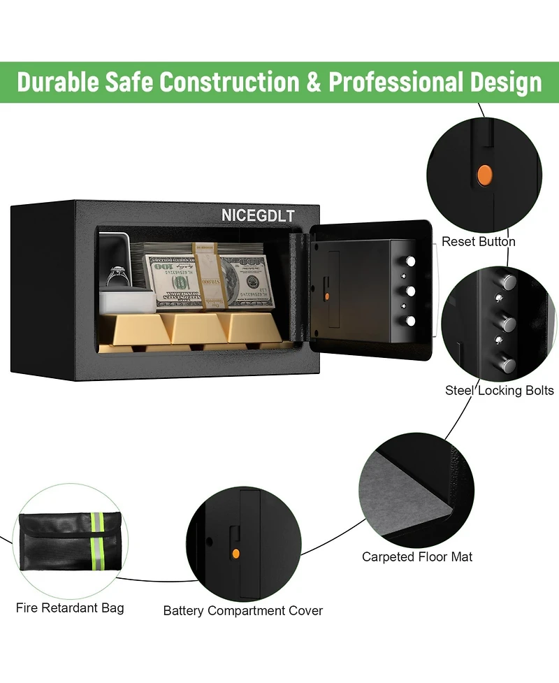 Clihome 0.43 Cu Personal Safety Box Small Fireproof Safes for Home with Lock