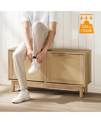 Slickblue Shoe Storage Bench Rattan Design with Flip-Top Drawers