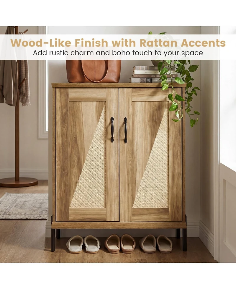 Slickblue Farmhouse Shoe Cabinet 5-Tier with Woven Rattan Doors
