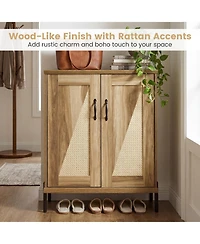 Slickblue Farmhouse Shoe Cabinet 5-Tier with Woven Rattan Doors