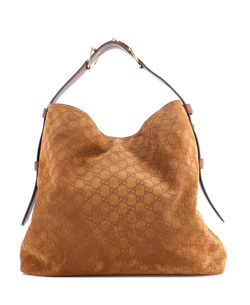 Pre-Owned Gucci Large Beatrix Horsebit Tote Bag Gg Suede