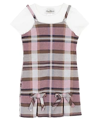 Rare Editions Girls' 2T-6X Rib Knit T-Shirt and Plaid Pleated Jumper, 2-Piece Set
