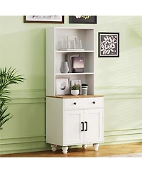 Flynama Farmhouse Pantry Cabinet with Drawer and Adjustable Shelves