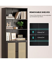 flynama Tall Bookcase with Rattan Doors, 5-Tier Wood Storage Shelf