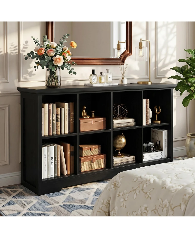 Aheaplus 8-Cube Bookshelf with Charging Station, Bin Storage Organizer