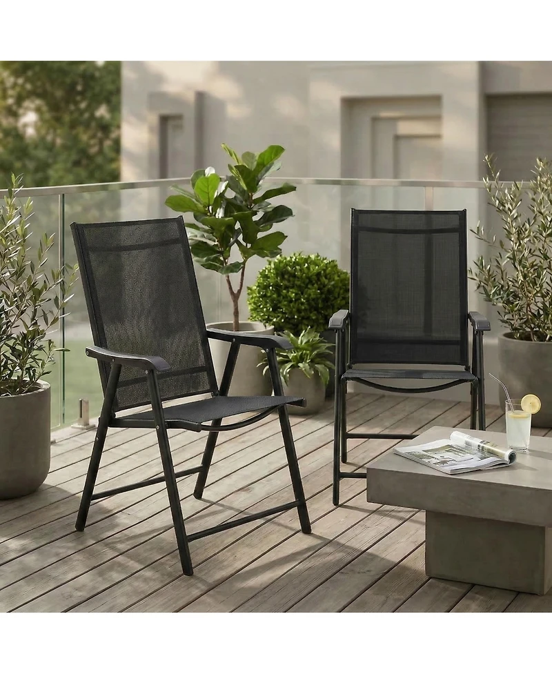 Clihome Outdoor Patio Chairs Set of 2 Stackable Portable for Deck, Garden, Camping and Travel