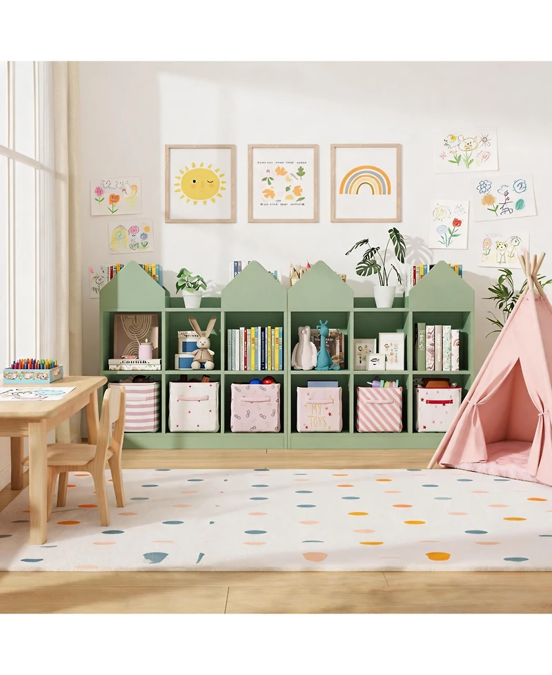 gaomon Set of 2 Kids Castle Cube Toy Storage Organizer, Wooden 6 Cubby Bookshelf with Anti Tip Device for Playroom or Bedroom