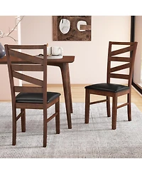 Gymax Dining Chairs Set of 2 Rubber Wood Legs Faux Leather Upholstered Seat Armless