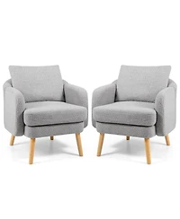 Gymax Sherpa Accent Chair Set of 2 with Seat Cushion and Pillow Rubber Wood Legs for Bedroom