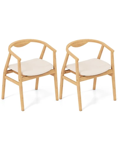 Gymax Set of 2 Leisure Bamboo Armchair Accent Chair With Curved Back and Bamboo Structure