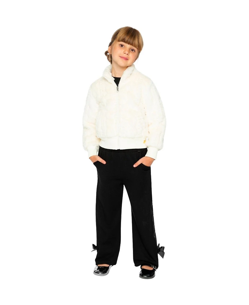 Deux par Deux Toddler Girl Faux Fur Jacquard Jacket