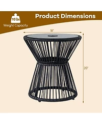 Gymax 2 piece Outdoor Side Table With Led Warm Light Pe Rattan Hourglass-Shaped End Table