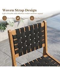 Gymax 2 Pieces Solid Teak Hand-Woven Strap Outdoor Dining Chairs with Flex Support for Garden