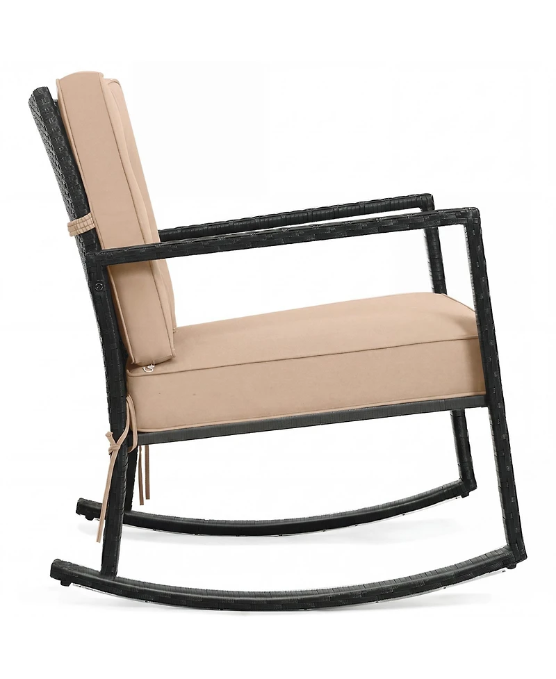 Gymax Patio Rattan Rocker Chair Glider Rocking Chair Cushion Lawn Outdoor