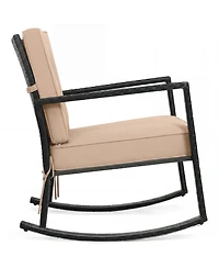 Gymax Patio Rattan Rocker Chair Glider Rocking Chair Cushion Lawn Outdoor