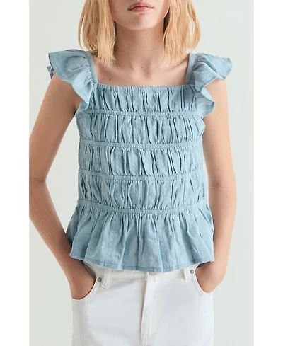 Scalpers Women's Ruched Ruffled Blouse