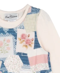 Rare Editions Girls' 2T-6X Long-Sleeve knit top and Patchwork Digital Print Jumper, 2-Piece Set