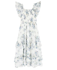 Rare Editions Girls' 7-16 Floral Print Chiffon Smocked Flutter Sleeve Midi Dress