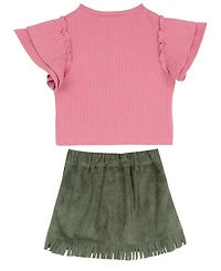 Rare Editions Girls' 2T-6X Applique Knit Top and Suede Fringe Skirt, 2-Piece Set