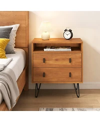 Slickblue 2 Drawer Nightstand with Storage Compartment Mid Century Design