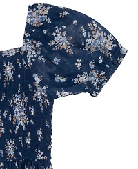 Rare Editions Girls' 7-16 Printed Lurex Chiffon Puff Sleeve Tiered Midi Dress