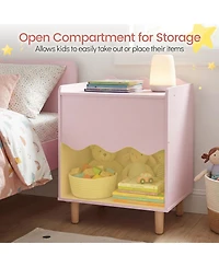 Costway Kids Nightstand, Toddler Scalloped Side Table with Wide Top and Open Compartment
