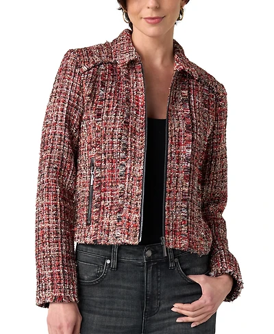 Liverpool Los Angeles Women's Tweed Fringe Zip Jacket