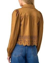 Liverpool Los Angeles Women's Puff-Sleeve Laser Cut Hem Jacket