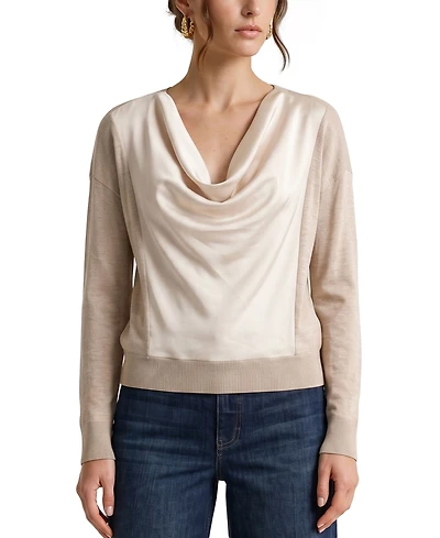 Liverpool Los Angeles Women's Cowl Neck Satin Front Sweater