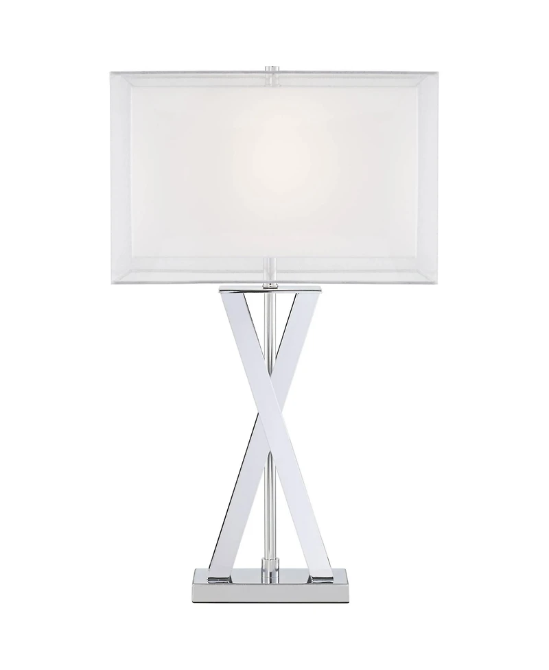 Possini Euro Design Proxima Modern Table Lamp with Acrylic Riser 28" Tall Chrome Sheer Outer Inner Rectangular Shade for Bedroom Living Room