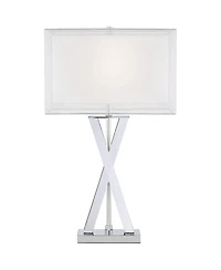 Possini Euro Design Proxima Modern Table Lamp with Acrylic Riser 28" Tall Chrome Sheer Outer Inner Rectangular Shade for Bedroom Living Room