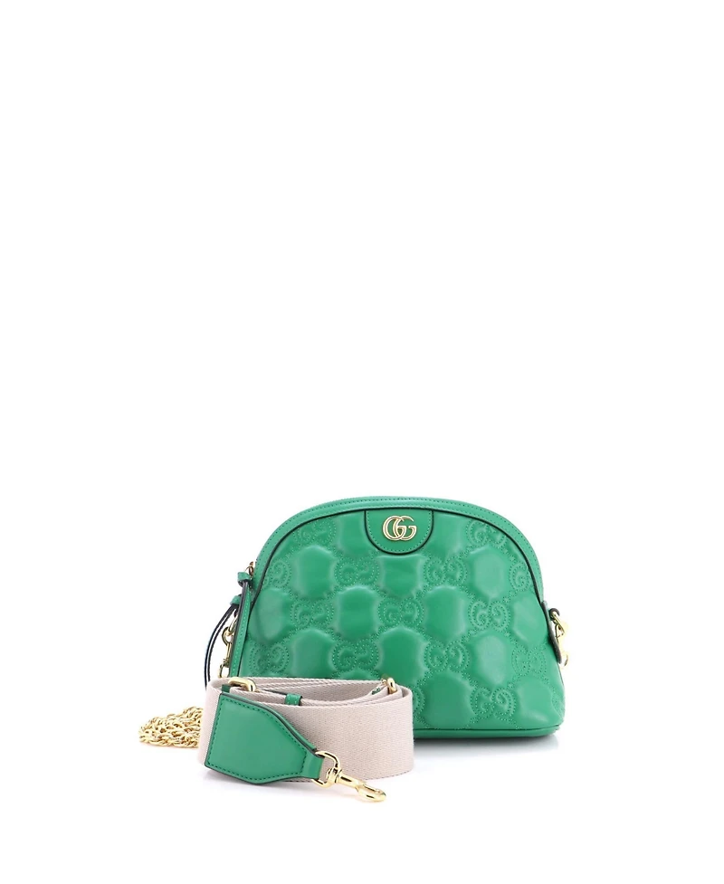 Pre-Owned Gucci Small Dome Chain Zip Shoulder Bag Gg Matelasse Leather