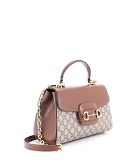 Pre-Owned Gucci Medium Horsebit 1955 Top Handle Flap Bag Gg Coated Canvas and Leather