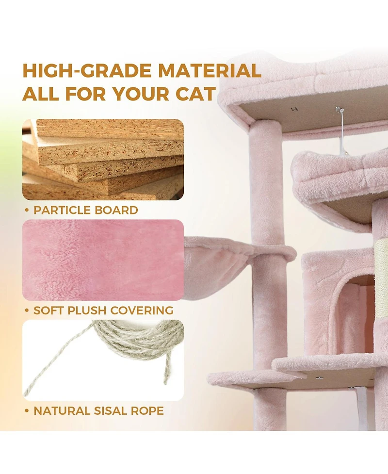 Streamdale Furniture 68Inch Multi-Level Cat Tree with Hammocks Cave and Scratching Posts