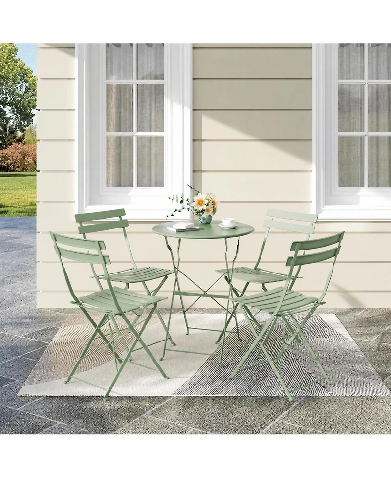 homfan 5-Piece Outdoor/Indoor Folding Patio Set, Space Saving Solid Steel 4 Chair Patio Furniture Set with Table for Balcony, Porch