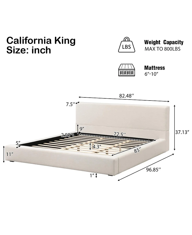 Streamdale Furniture California King Upholstered Bed Frame with Linen Headboard and Footboard