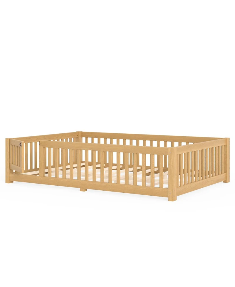 Streamdale Furniture Bed Floor Bed with Safety Guardrails and Door for Kids