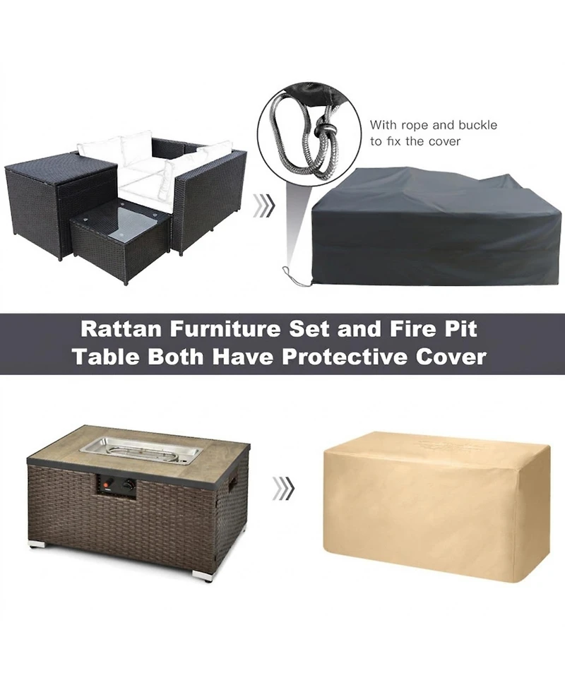 Sugift 6-Piece Outdoor Wicker Furniture Set with 32 in Propane Fire Pit Table