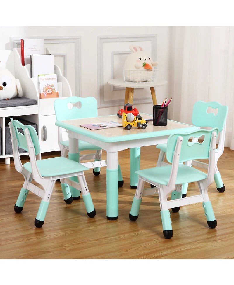 homfan Kids Table and Chairs Set, 23.6 Inch Mdf Adjustable Activity Desk with 4 for Classroom or Playroom
