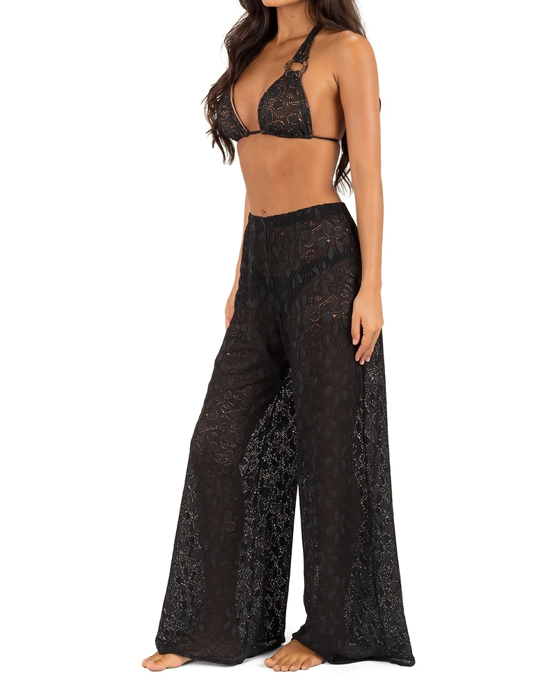 Hurley Women's Pull-On Flower Crochet Beach Cover-Up Pants