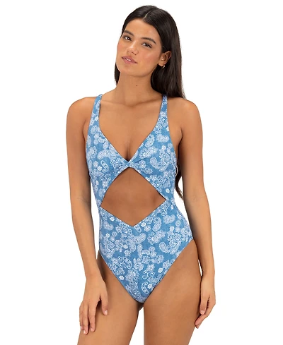 Hurley Women's V-Neck Cheeky Coverage One-Piece Swimsuit