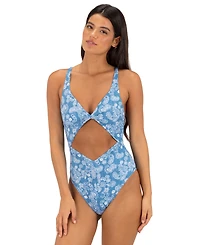 Hurley Women's V-Neck Cheeky Coverage One-Piece Swimsuit