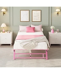 homfan Twin Sturdy Metal Pop Up Trundle Bed Frame Stand Up Design, Lockable Casters, Strong Steel Slats, Noise Free, Easy Assembly