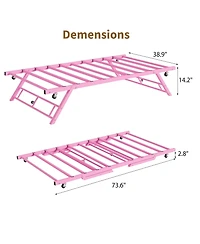 homfan Twin Sturdy Metal Pop Up Trundle Bed Frame Stand Up Design, Lockable Casters, Strong Steel Slats, Noise Free, Easy Assembly