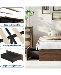 gaomon Wood Platform Bed Frame with 2 Storage Drawers, Wooden Bed Frame Without Headboard, Wood Slat Support, No Box Spring Needed