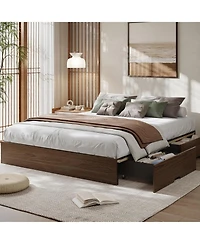 gaomon Wood Platform Bed Frame with 2 Storage Drawers, Wooden Bed Frame Without Headboard, Wood Slat Support, No Box Spring Needed